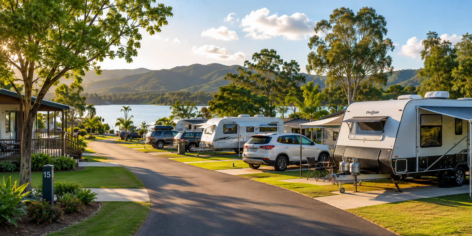 Caravan sites beside a lake