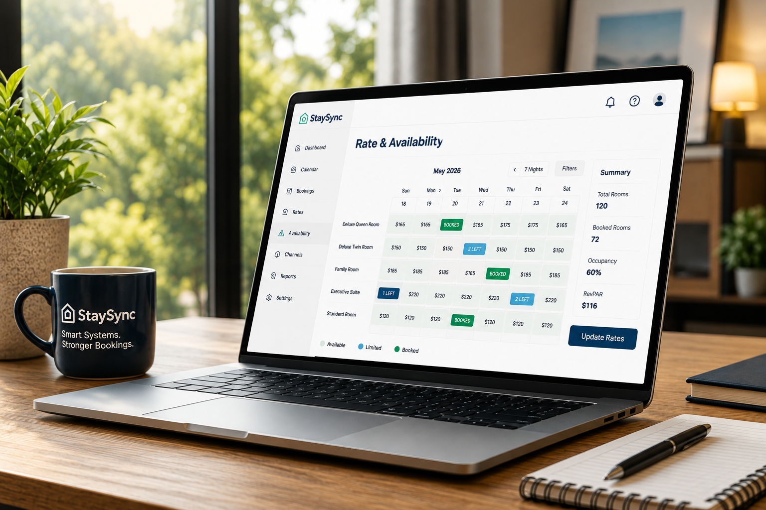 Rate and availability calendar open on a laptop